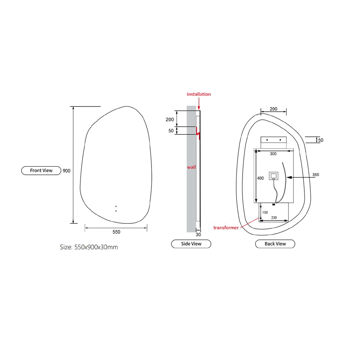 Tarcoola Asymmetrical LED Mirror 550x900mm