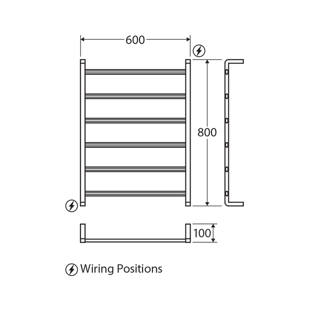 Tono 6 Bar Heated Towel Rack 600x800mm