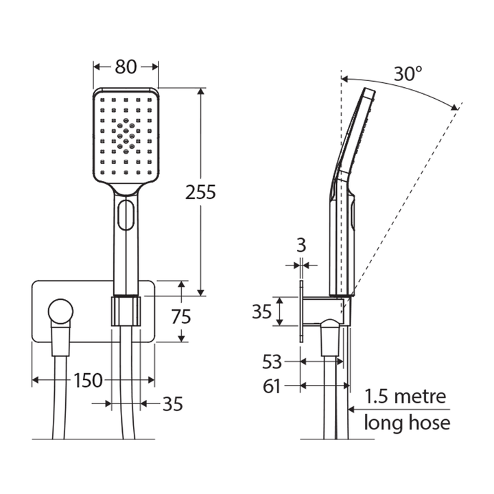 Tono Square Shower Handset with Backplate