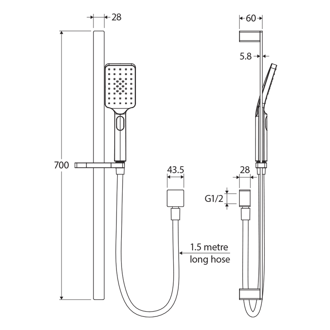 Tono Square Sliding Shower Rail