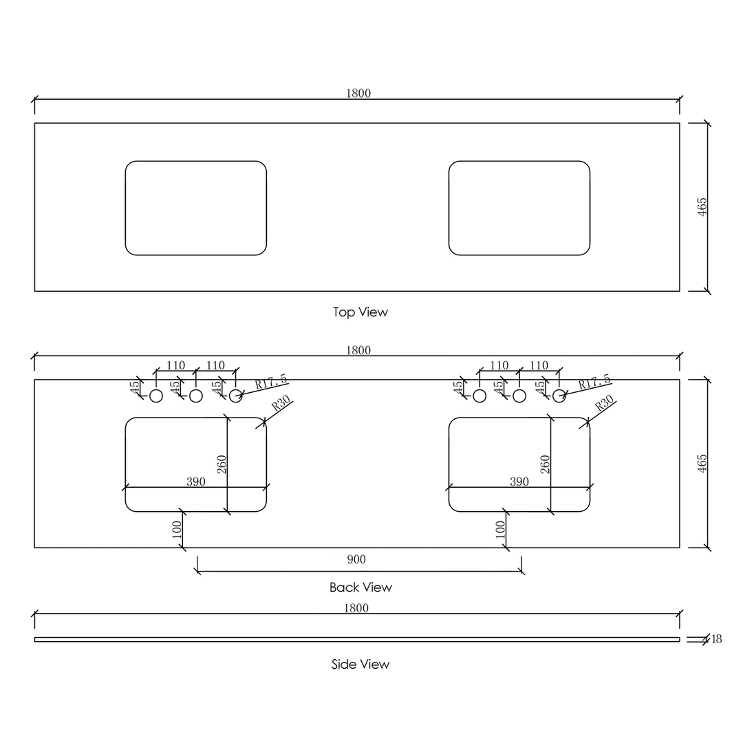 Otti Vanity Stone Benchtop with Undermount Basin (600-1800mm)