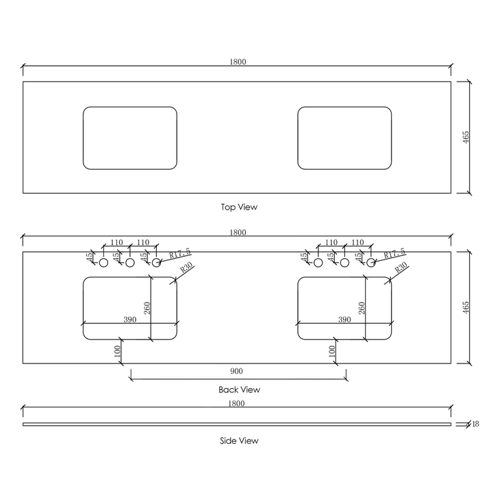 Otti Vanity Stone Benchtop with Undermount Basin (600-1800mm)