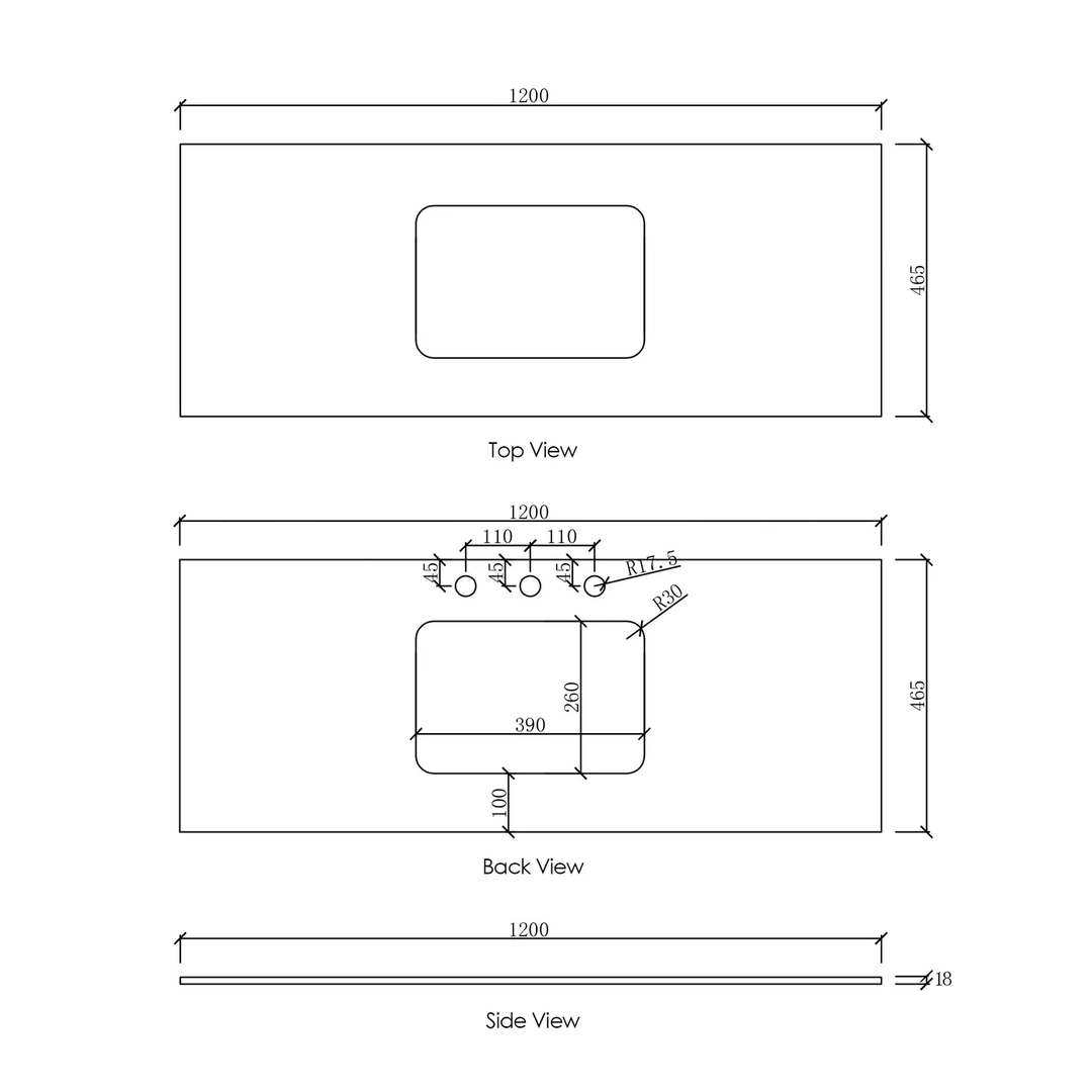 Otti Vanity Stone Benchtop with Undermount Basin (600-1800mm)