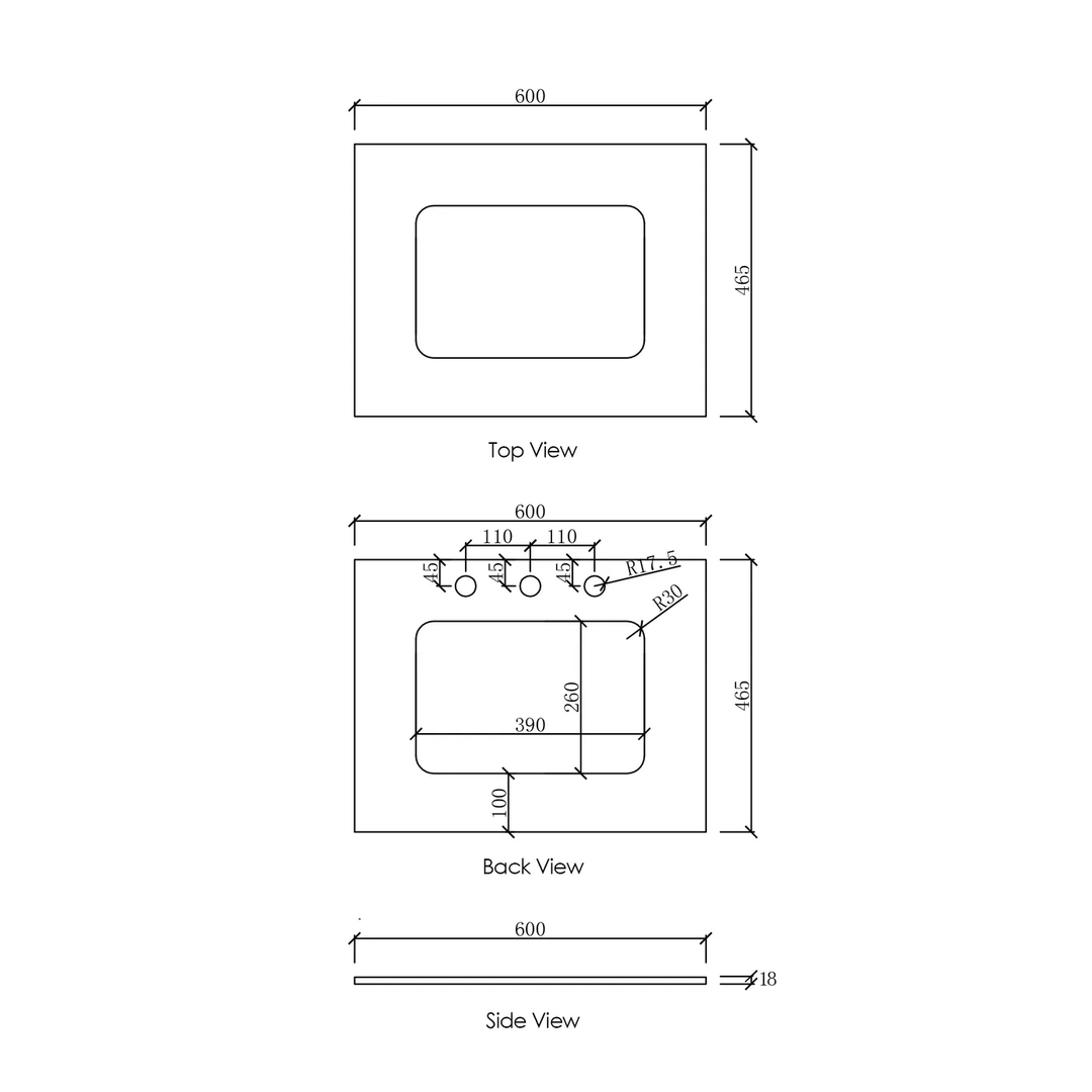 Otti Vanity Stone Benchtop with Undermount Basin (600-1800mm)