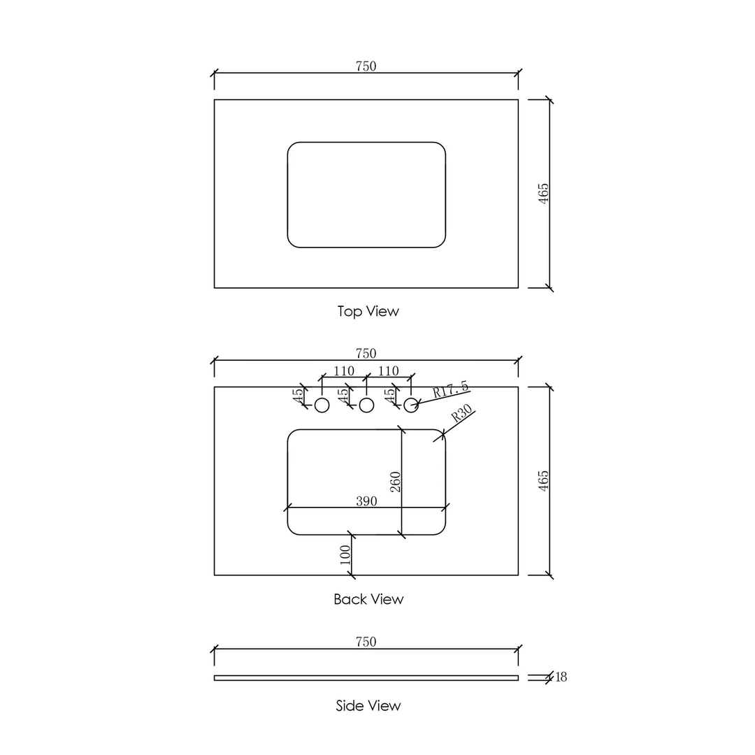 Otti Vanity Stone Benchtop with Undermount Basin (600-1800mm)