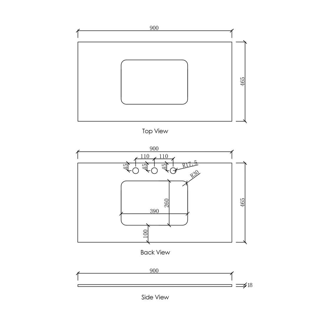 Otti Vanity Stone Benchtop with Undermount Basin (600-1800mm)