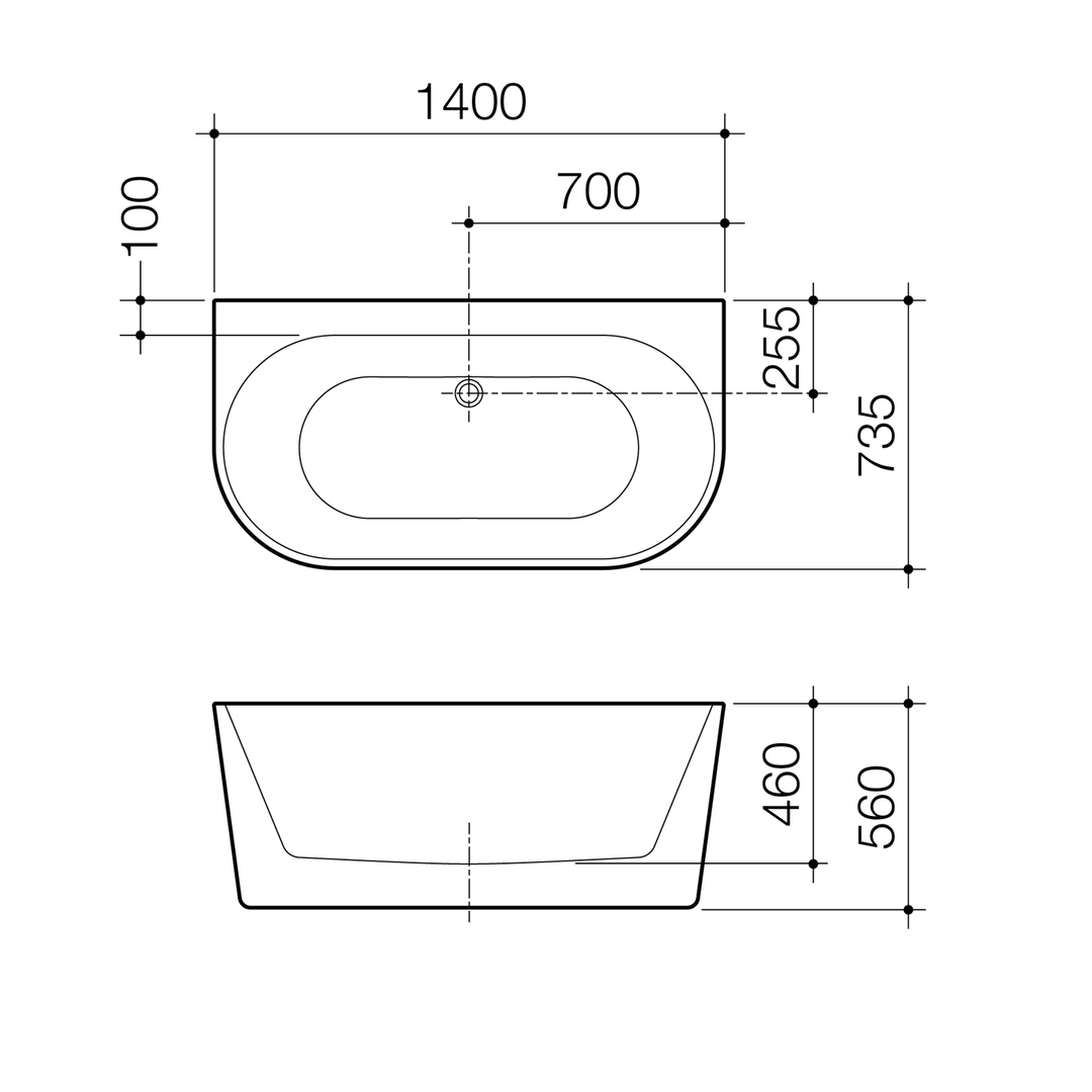 Urbane II Back to Wall Acrylic Bathtub 1400-1800mm