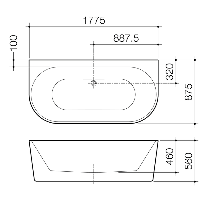 Urbane II Back to Wall Acrylic Bathtub 1400-1800mm