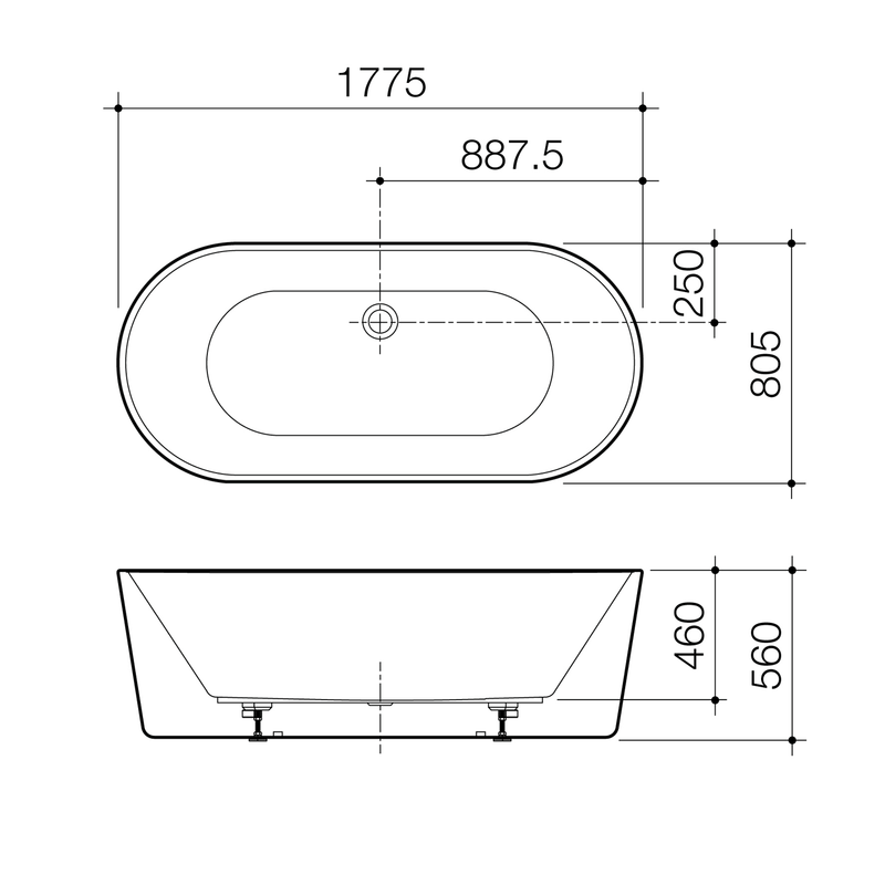 Urbane II Freestanding Acrylic Bathtub 1600-1800mm