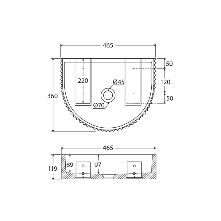 Valentina Concrete Arch Wall Hung Basin 465mm