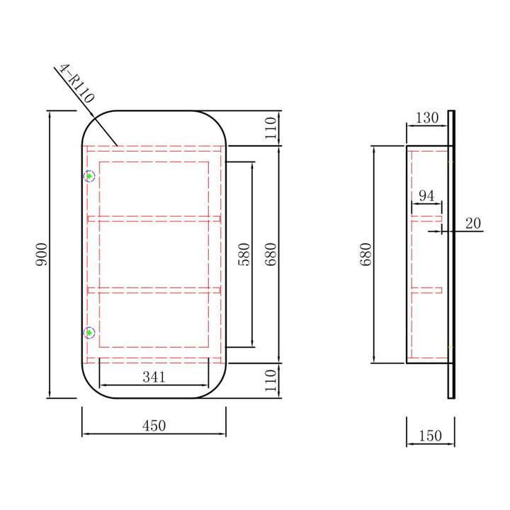 Vienna Mirror Shaving Cabinet 450x900mm