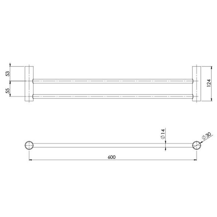 Vivid Slimline Double Towel Rail 600-800mm