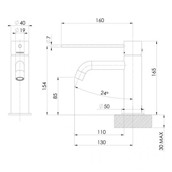 Vivid Slimline Extended Handle Curved Short Basin Mixer