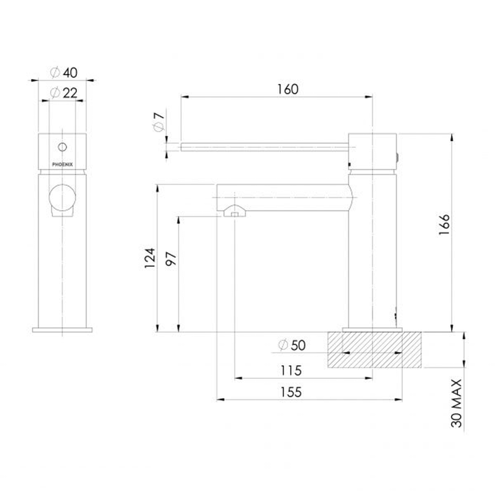 Vivid Slimline Extended Handle Short Basin Mixer