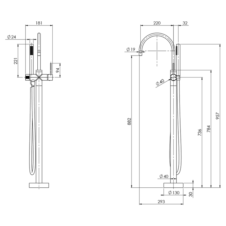 Vivid Slimline Floor Mounted Bathtub Spout with Handset