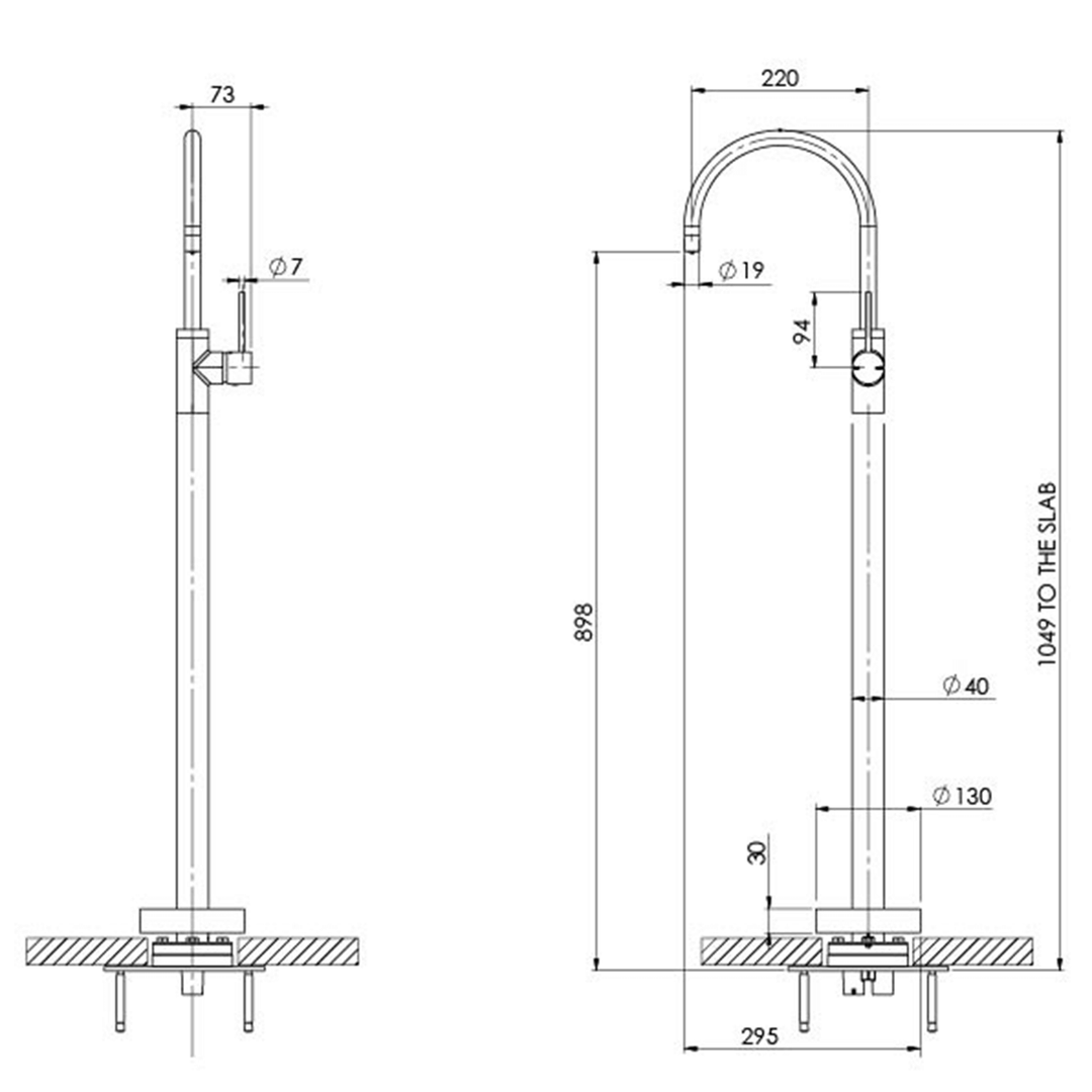 Vivid Slimline Floor Mounted Bathtub Spout