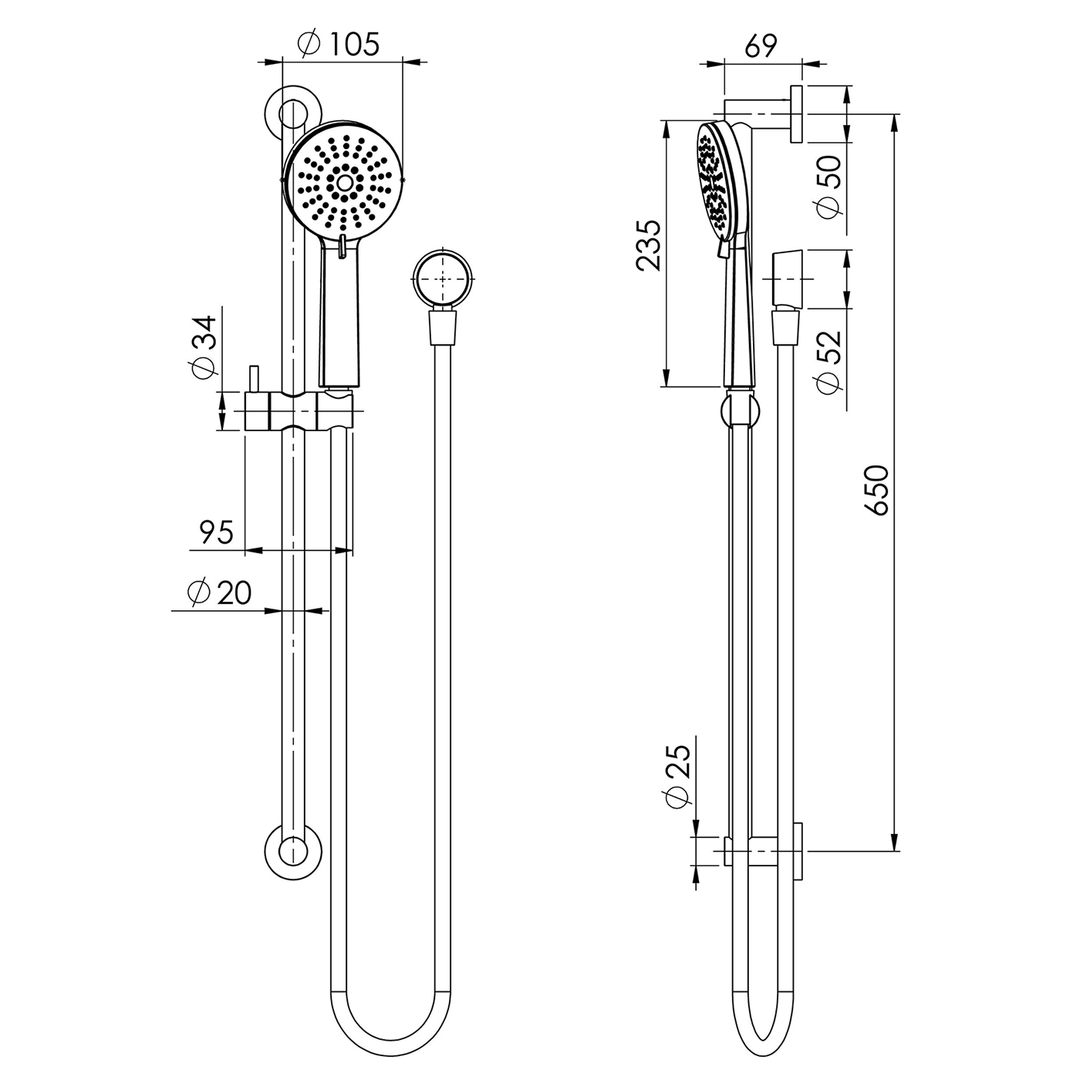 Vivid Slimline Adjustable Rail Shower