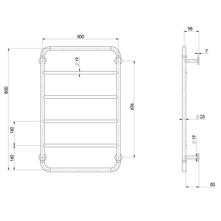 Vivid Slimline Towel Ladder 800x500mm