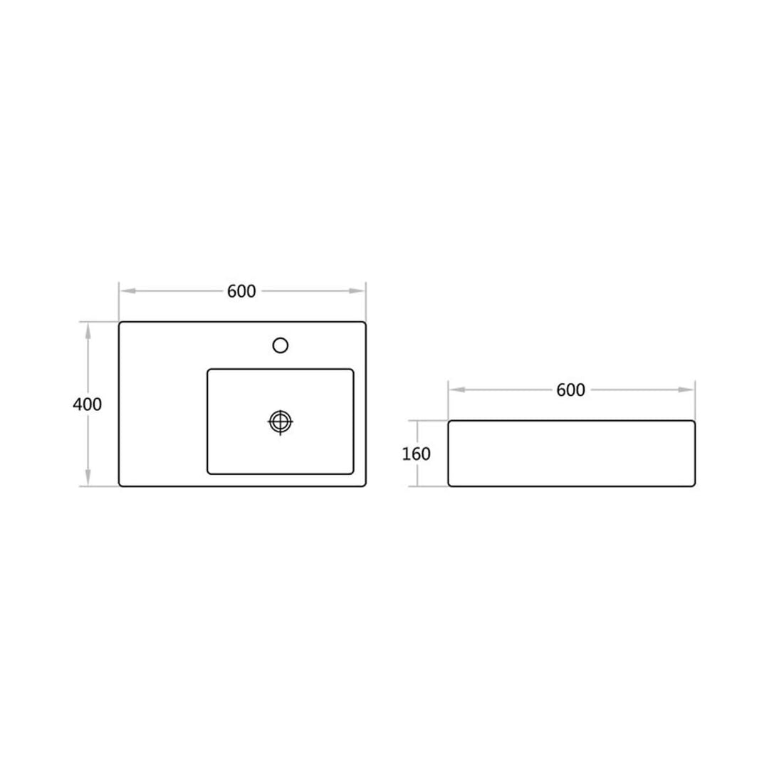 Wall Hung Ceramic Basin with Taphole 600x400mm