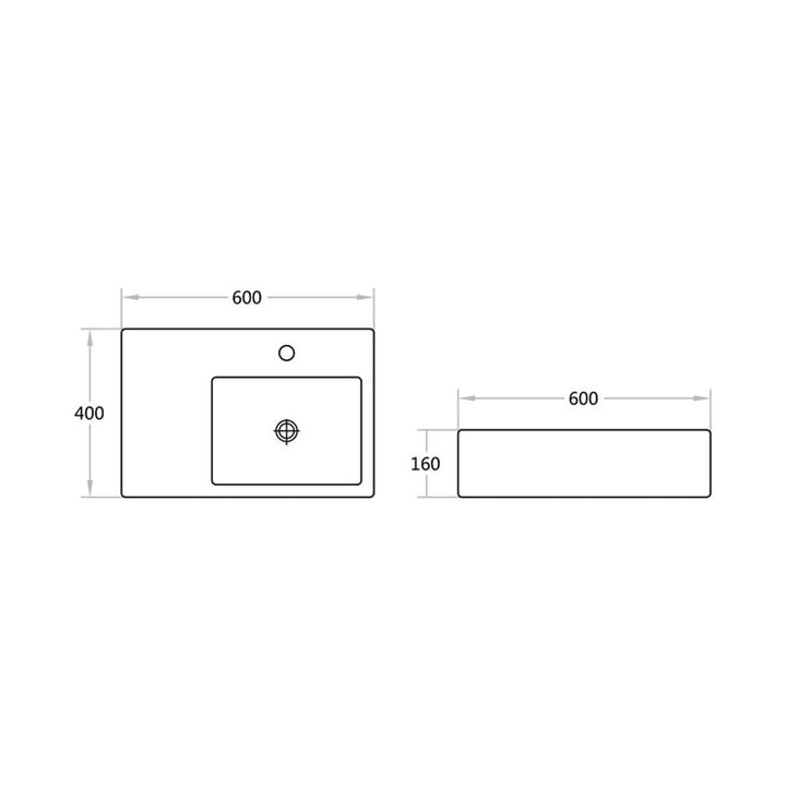 Wall Hung Ceramic Basin with Taphole 600x400mm