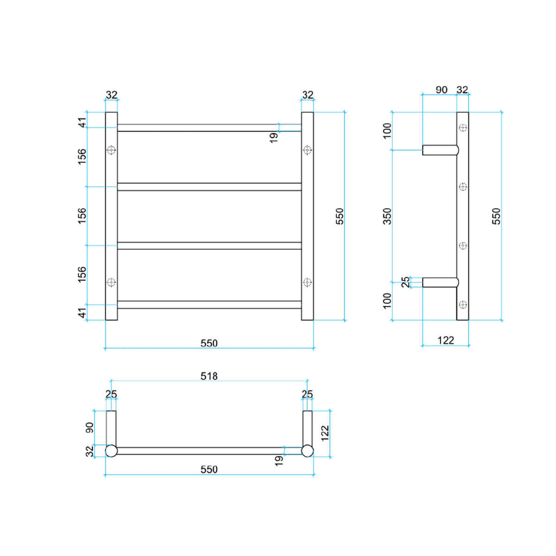 Thermorail 4 Bar Round 240V Heated Towel Rack 550x550mm