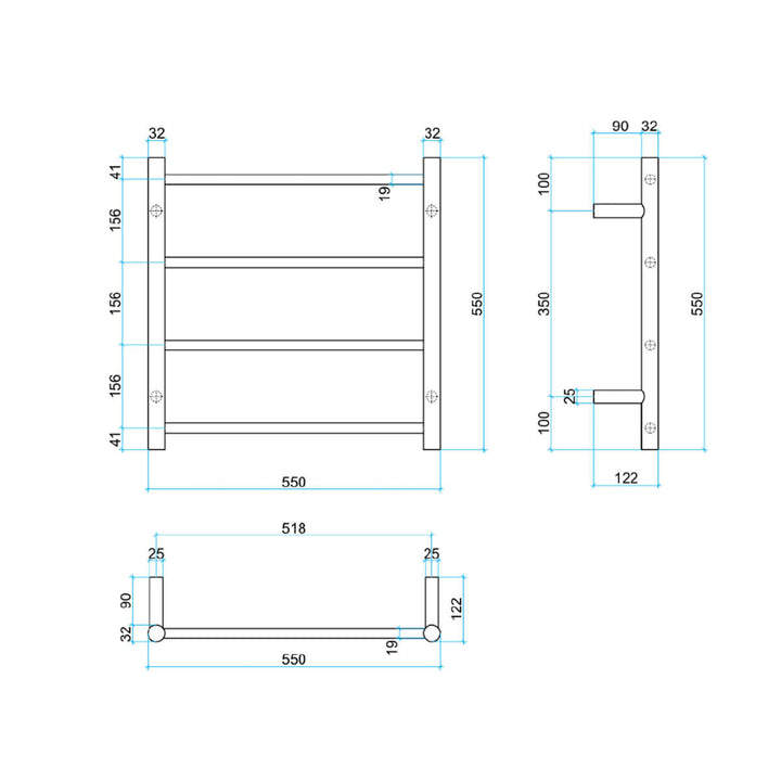 Thermorail 4 Bar Round 240V Heated Towel Rack 550x550mm