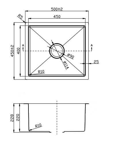 Juno Handcrafted Stainless Steel Sink 220mm Deep