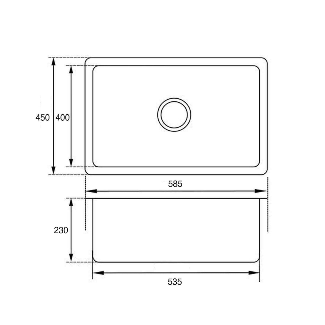 Neptune Granite Single Bowl Sink 590x450x230mm