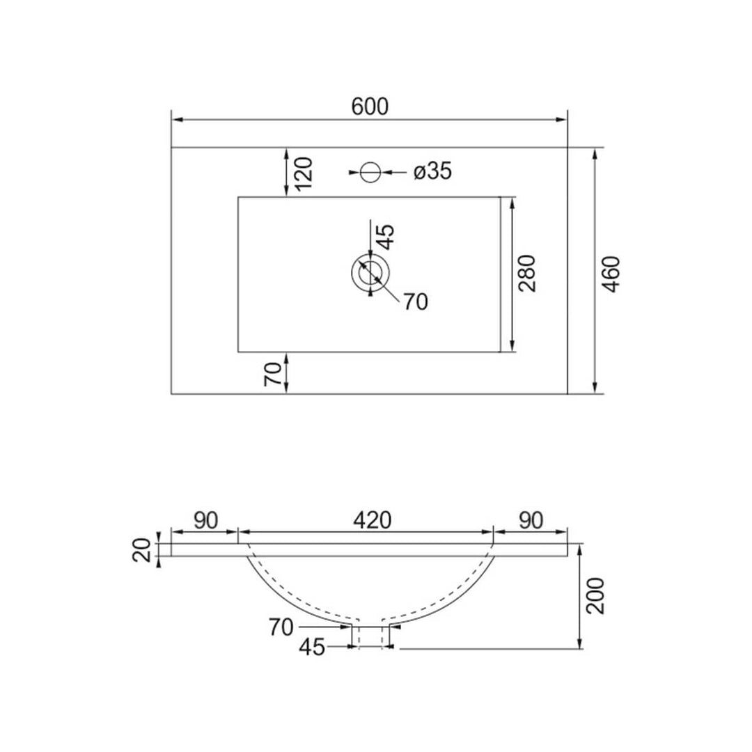 Ceramic Vanity Benchtop 460mm Sink (600-1500mm)