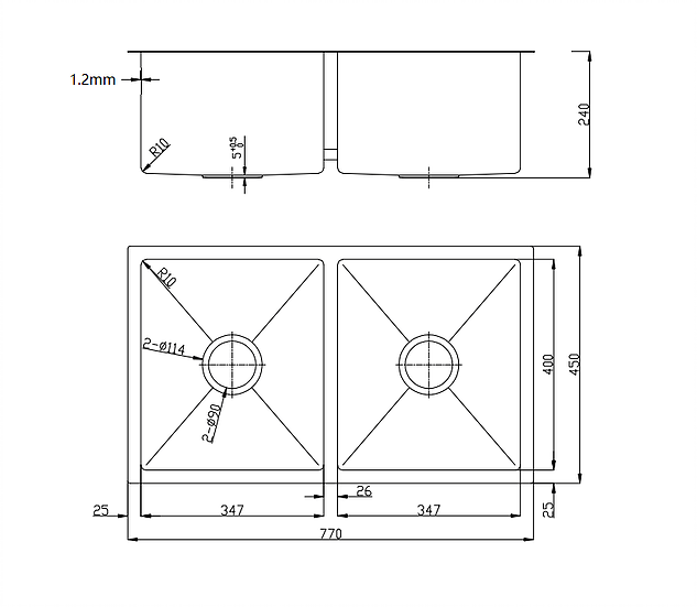 CLASSIC Double Bowl Stainless Steel Sink 240mm Deep