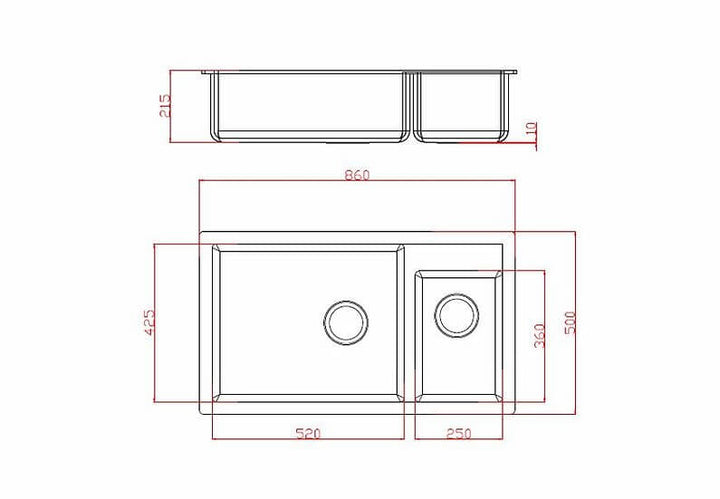 Venus Granite Double Bowl Sink 860x500x215mm