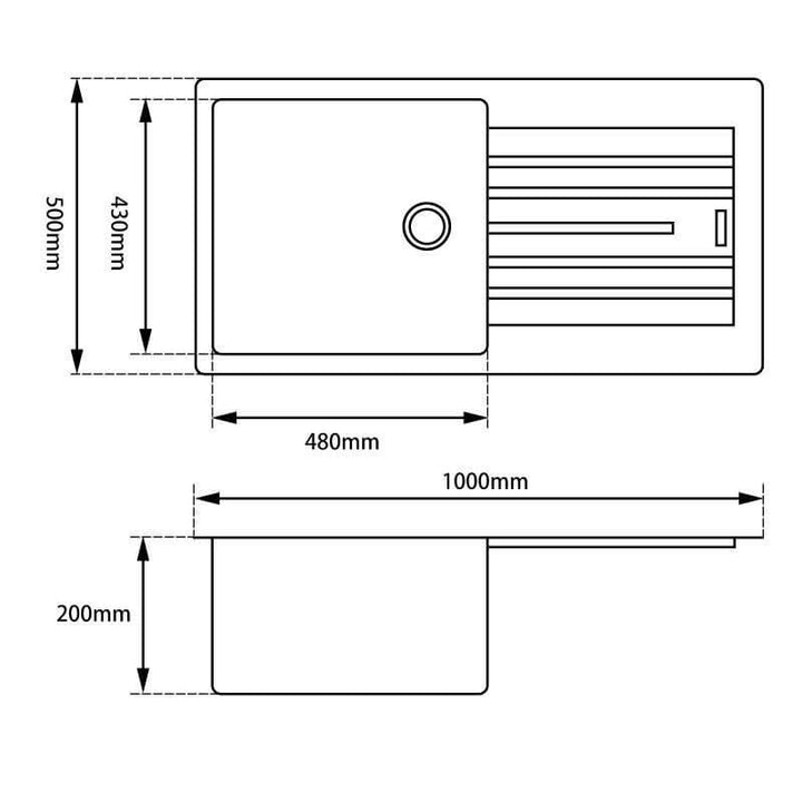 Arete Single Bowl Granite Sink with Drainer 1000x500x200mm