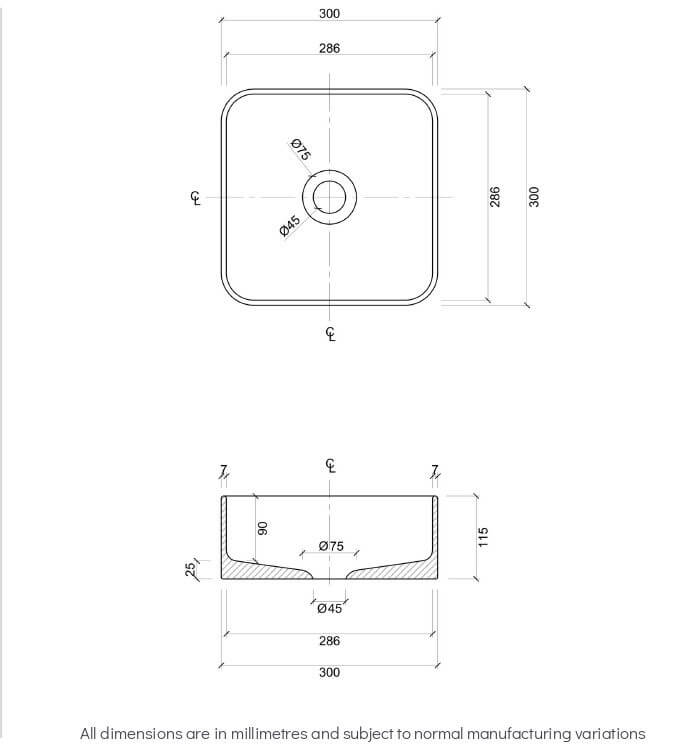 Amaroo Mini Square Ceramic Basin 300mm