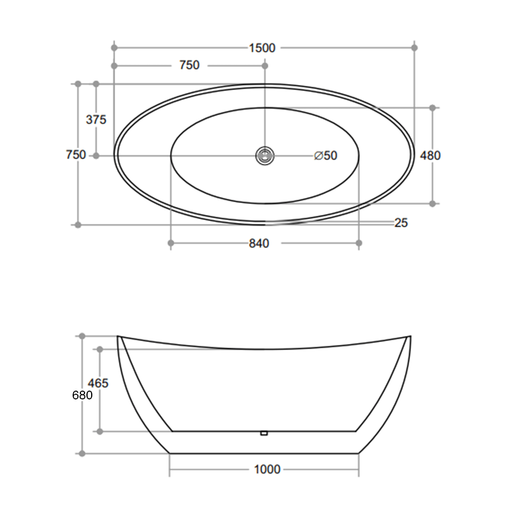 Ash Freestanding Bathtub High Back 1500-1660mm