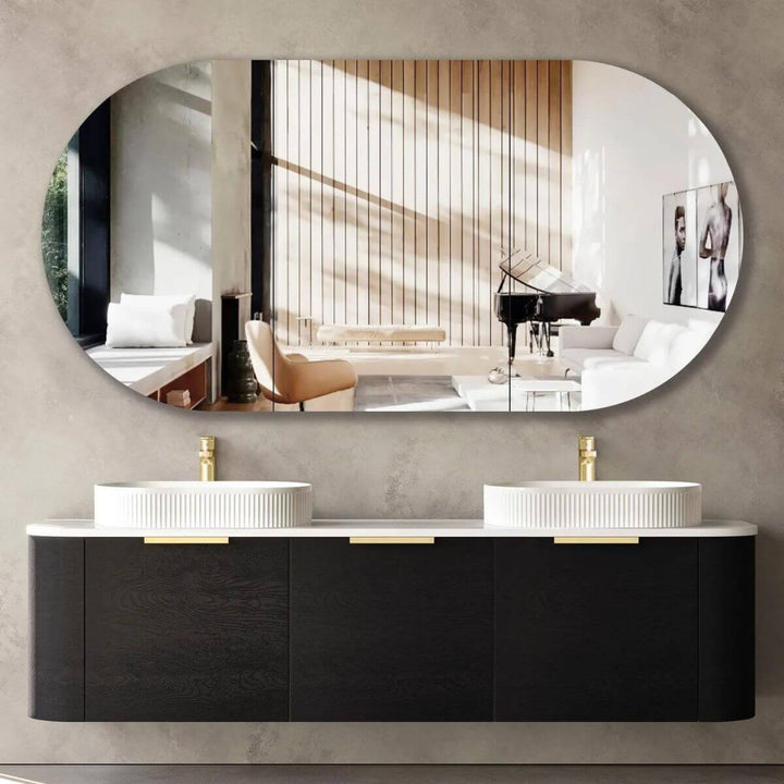 Bondi Black Oak Curved Wall Hung Vanity (600-1800mm)