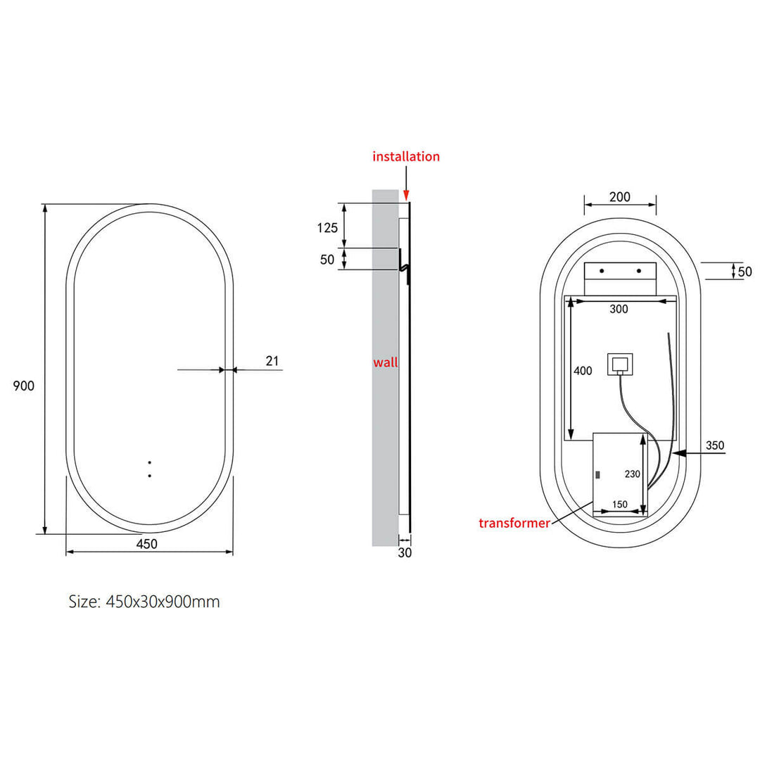 Beau Oval Framed Backlit LED Mirror 450x900mm