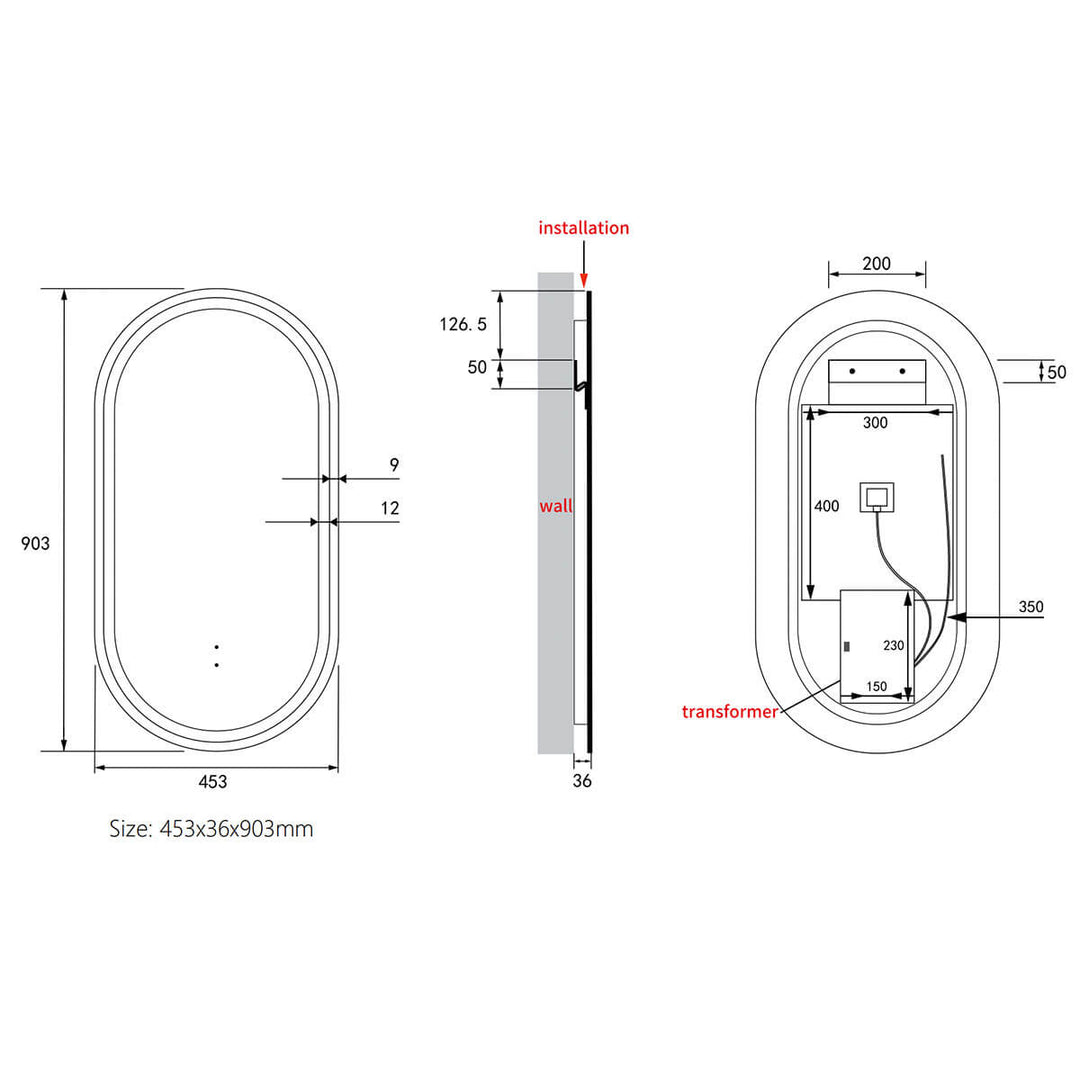 Beau Oval Framed Backlit LED Mirror 450x900mm