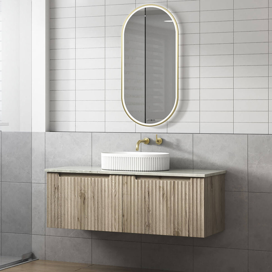 Calder Ribbed Wood Grain Wall Hung Vanity (600-1800mm)