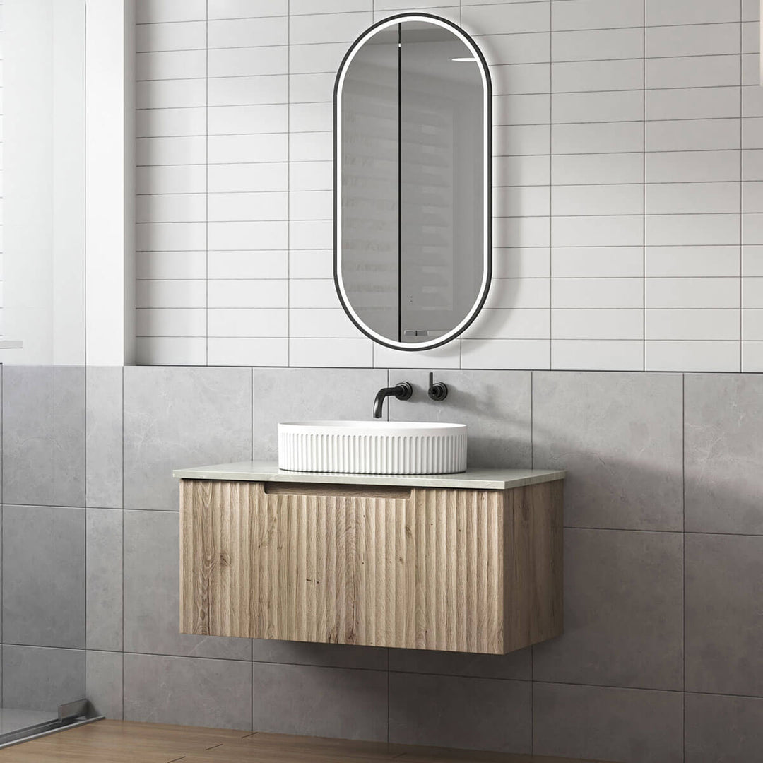 Calder Ribbed Wood Grain Wall Hung Vanity (600-1800mm)