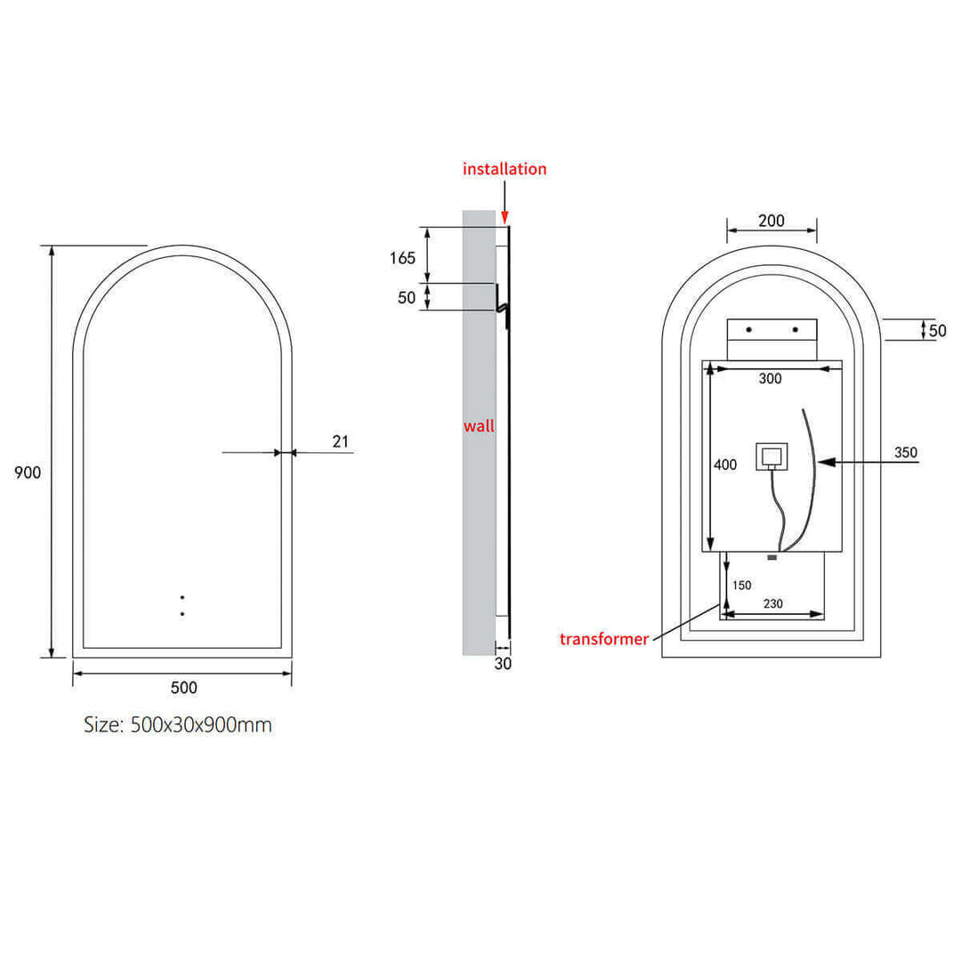 Canterbury Arch Framed Backlit LED Mirror 500x900mm