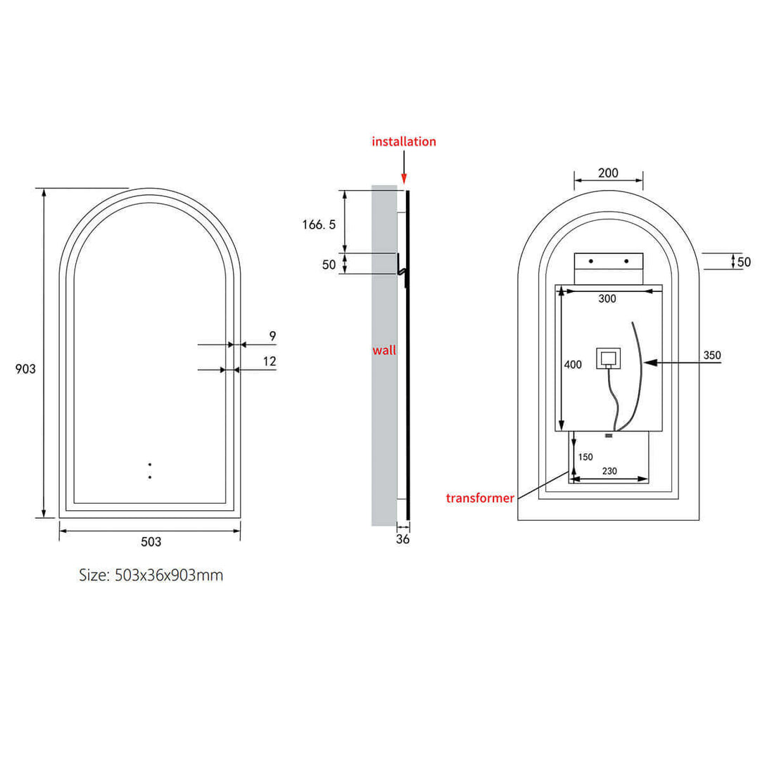 Canterbury Arch Framed Backlit LED Mirror 500x900mm