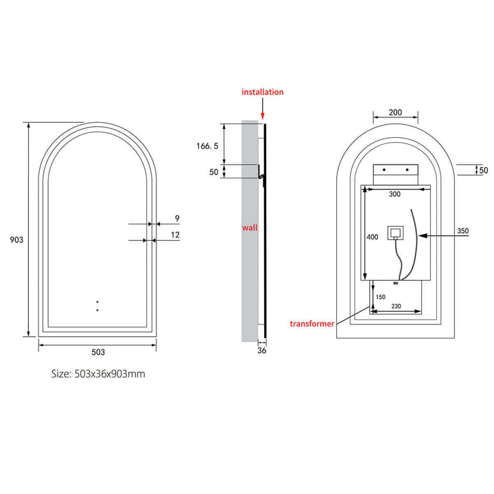 Canterbury Arch Framed Backlit LED Mirror 500x900mm