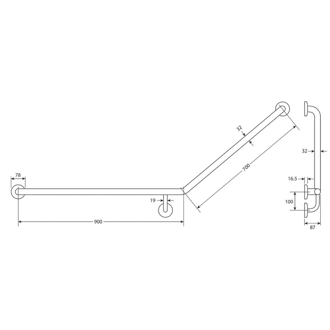 Care DDA Accessible 40 Degree Grab Rail 900x700mm