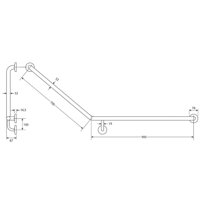 Care DDA Accessible 40 Degree Grab Rail 900x700mm