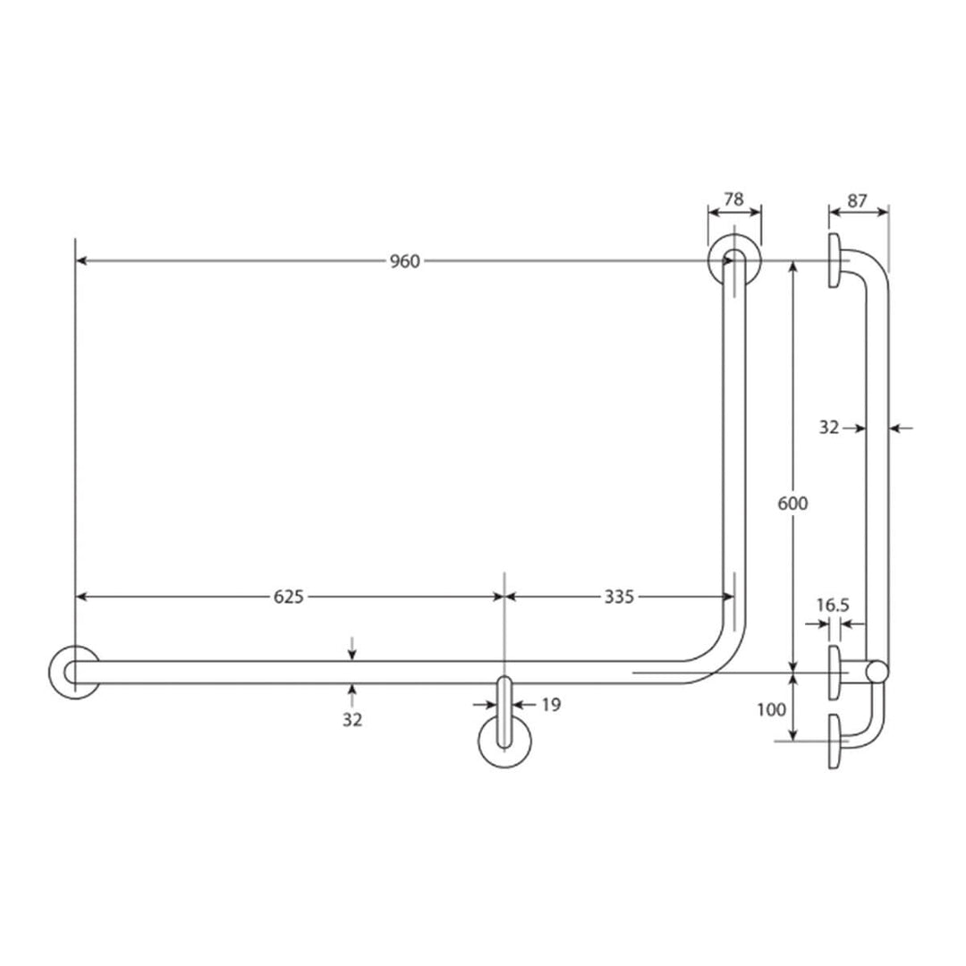 Care DDA Accessible 90 Degree Grab Rail 960x600mm