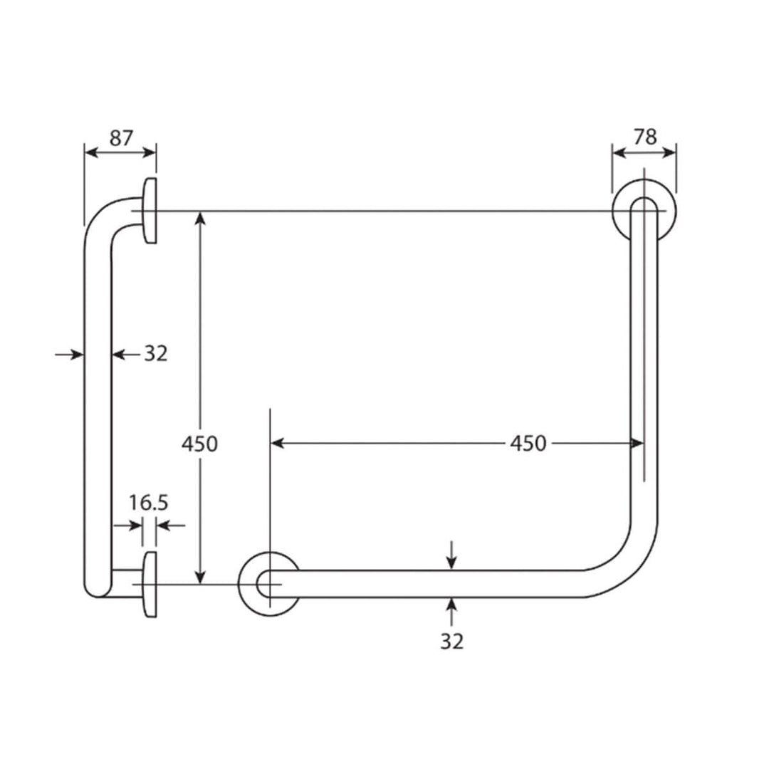 Care DDA Accessible 90 Degree Grab Rail 450x450mm