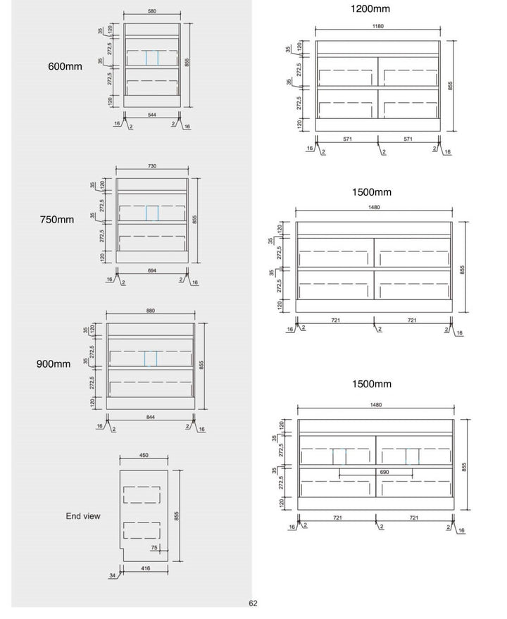 Leo Timber Drawers Only Floor Mounted Vanity (600-1500mm)