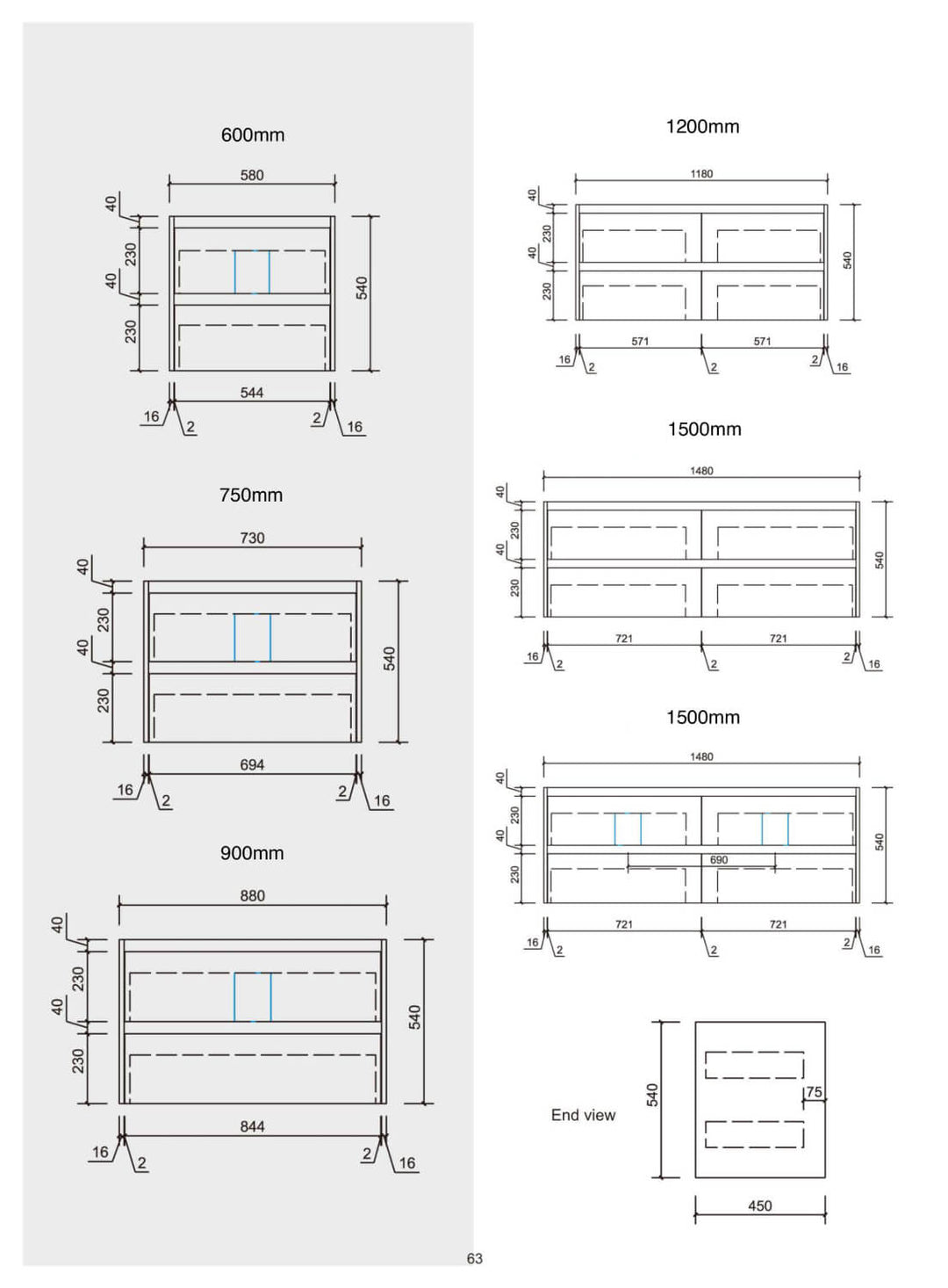 Leo Timber Drawers Only Wall Hung Vanity (600-1500mm)