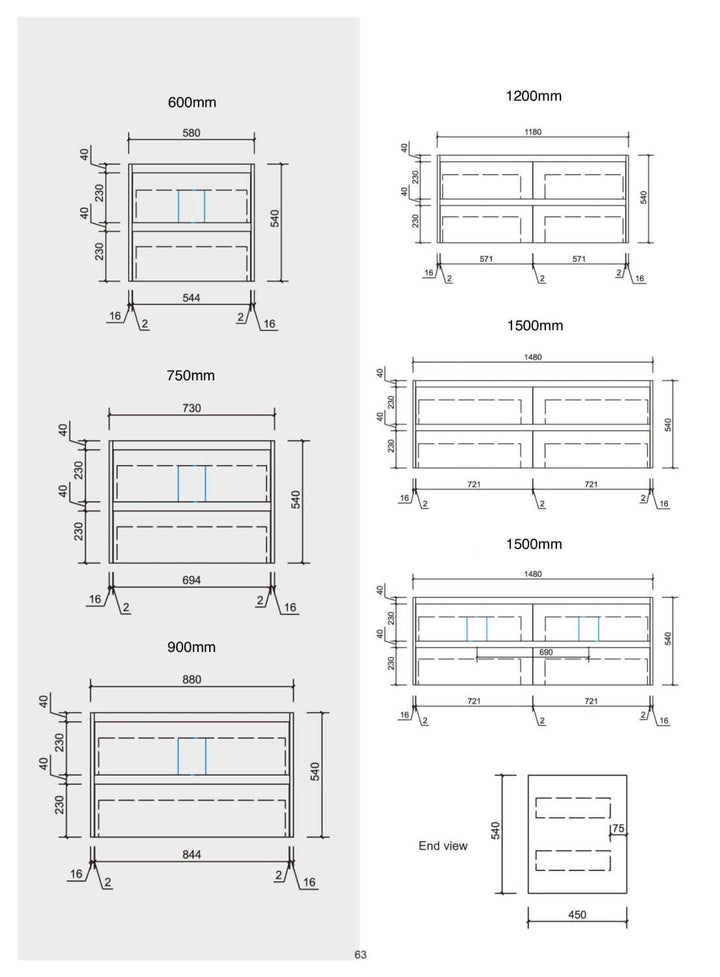 Leo Timber Drawers Only Wall Hung Vanity (600-1500mm)