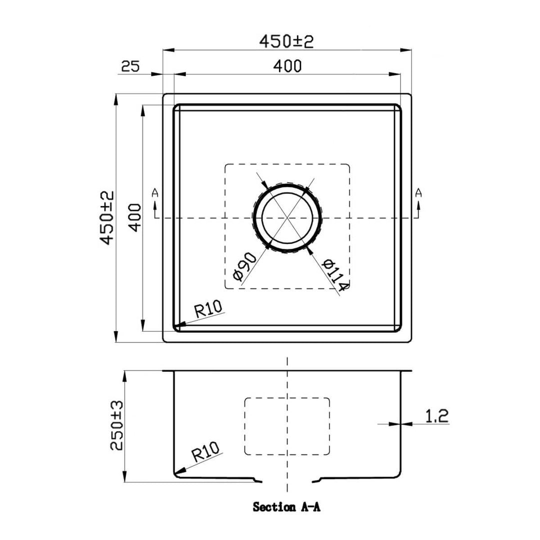 Deluxe Single Bowl Stainless Steel Sink 450x450x250mm